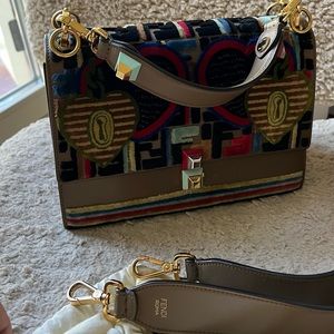 Fendi Kani logo print velvet shoulder bag
